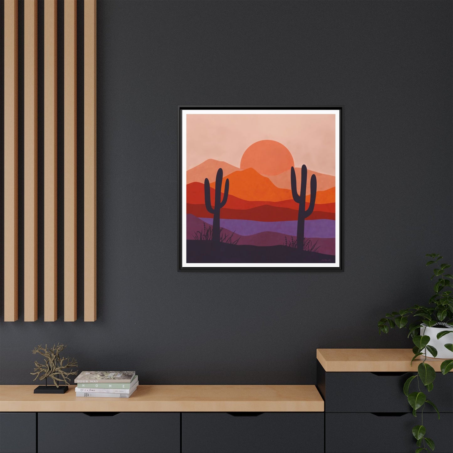 Desert Sunset Framed Canvas Art, Boho Home Decor, Nature Wall Art, Cactus Print, Warm Colorful Wall Decor, Housewarming Gift - LOLA VEGAS ART