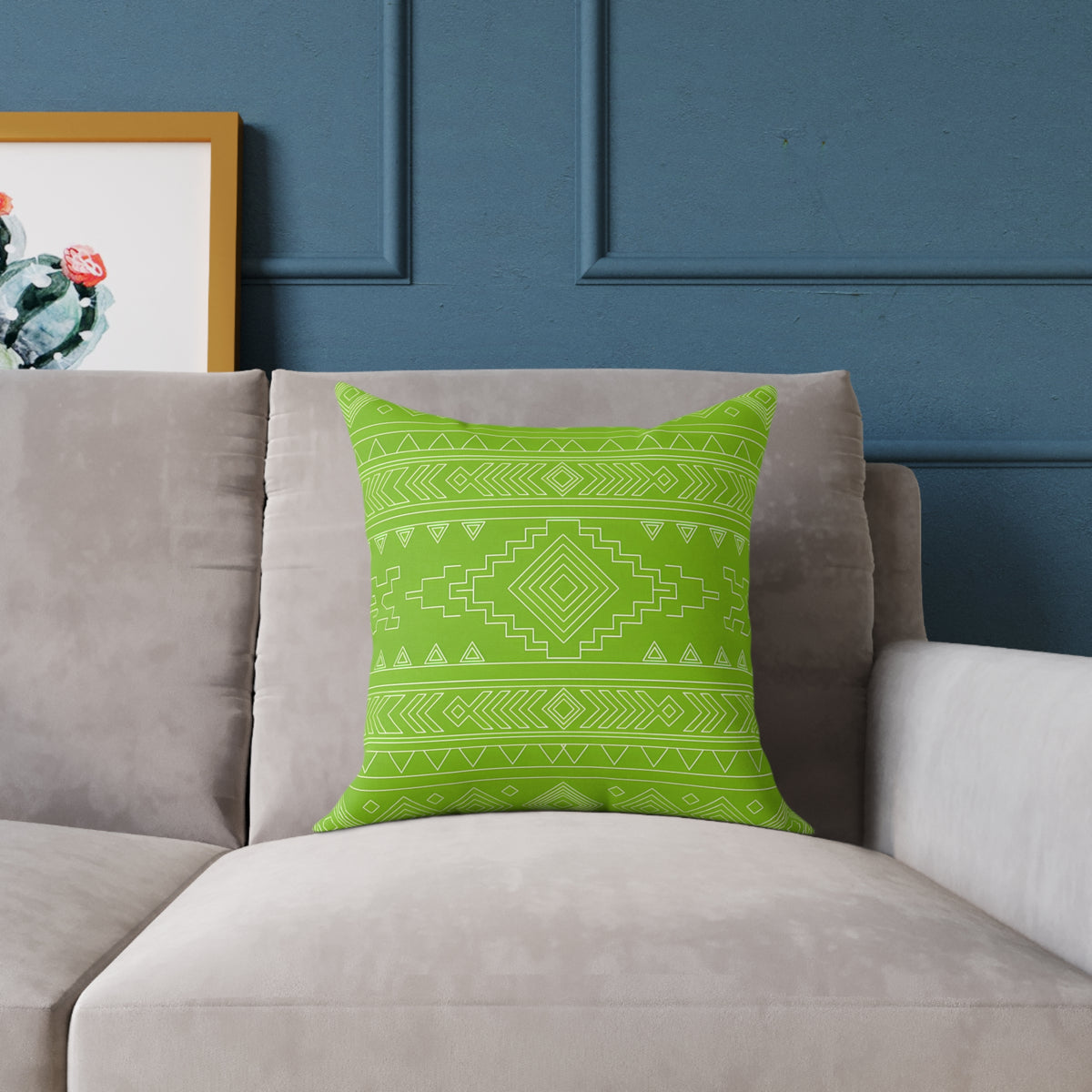 Lime Aztec Pattern Square Pillow | Poly Canvas Pillow