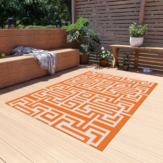 Orange and White Stylish Outdoor Rug for Patios, Bohemian Decor, Porch Mat, Beachside Accessory, Garden Furniture Enhancement