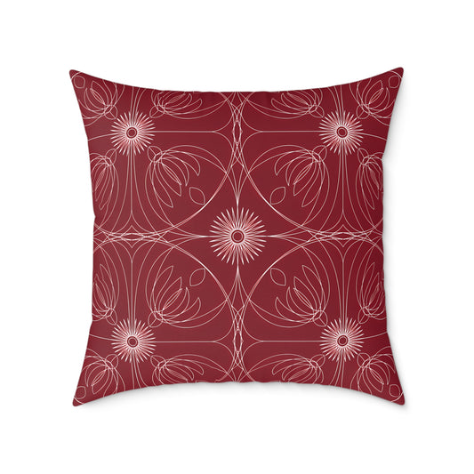 Red Floral Geometric Pattern Pillow | Square Throw Pillow