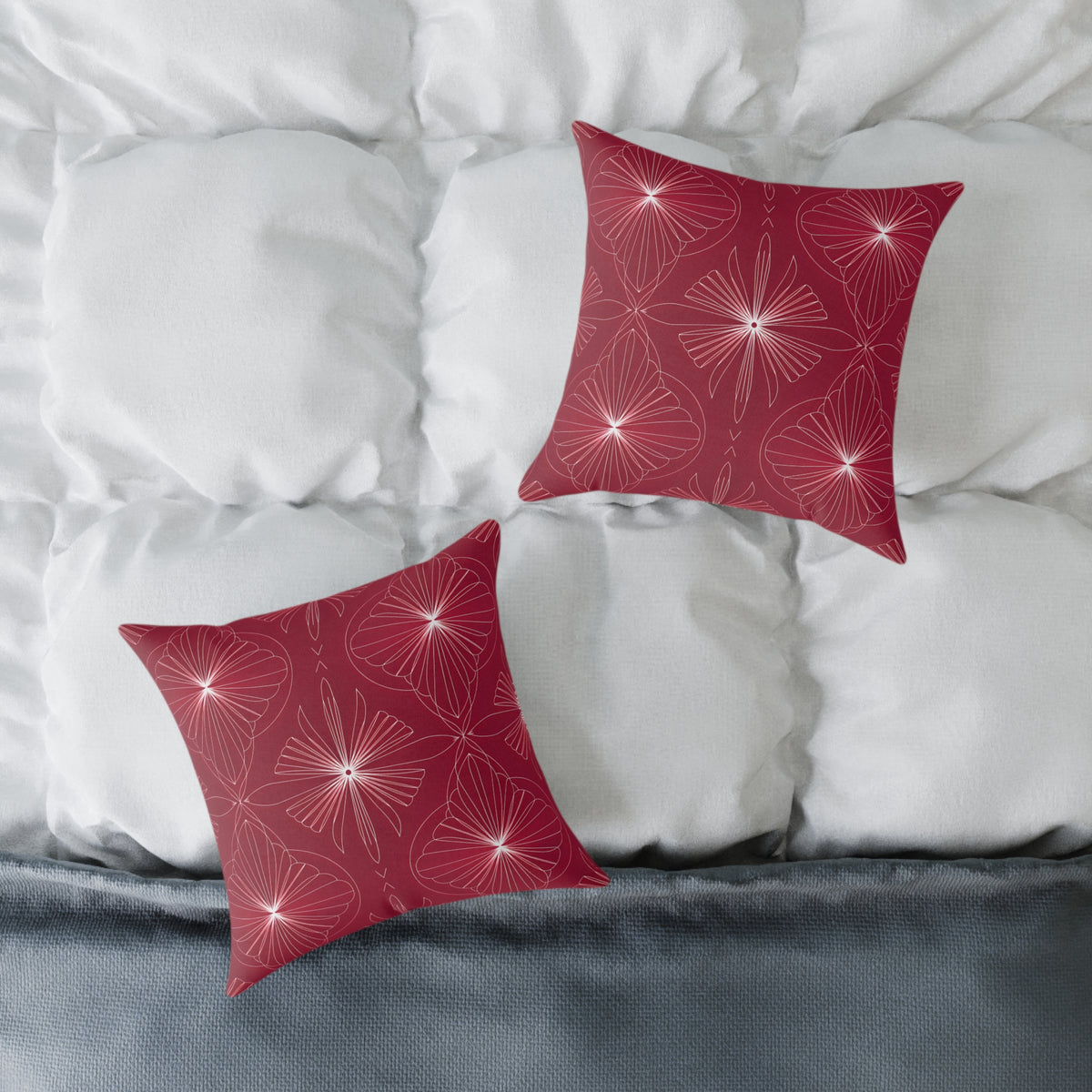 Starburst Floral Pattern Square Pillow | Red Geometric Throw Cushion