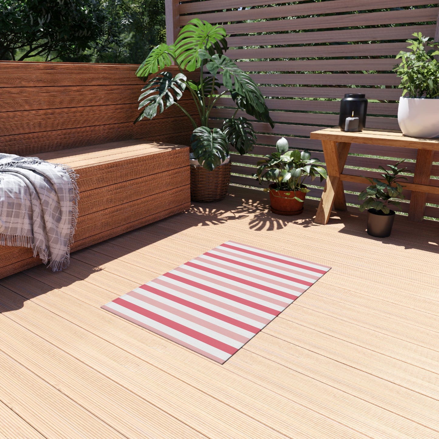 Light Pink Medium Pink and White Stripe Outdoor/Indoor Rug | Patio Mat