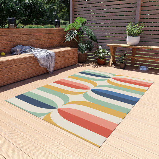 Mid Century Rainbow Arch Outdoor/Indoor Rug | Retro Geometric Patio Mat