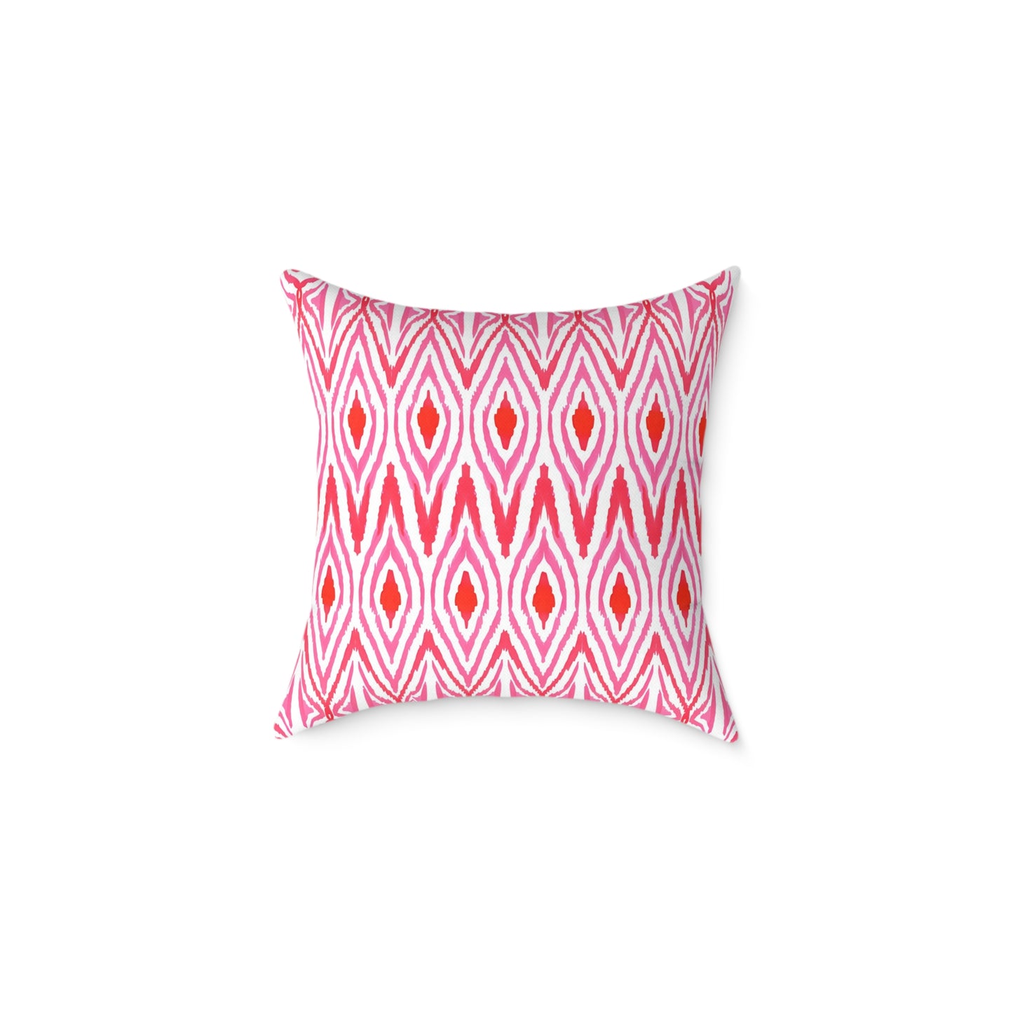 Pink and Orange Ikat Pattern Square Pillow | Geometric Throw Pillow