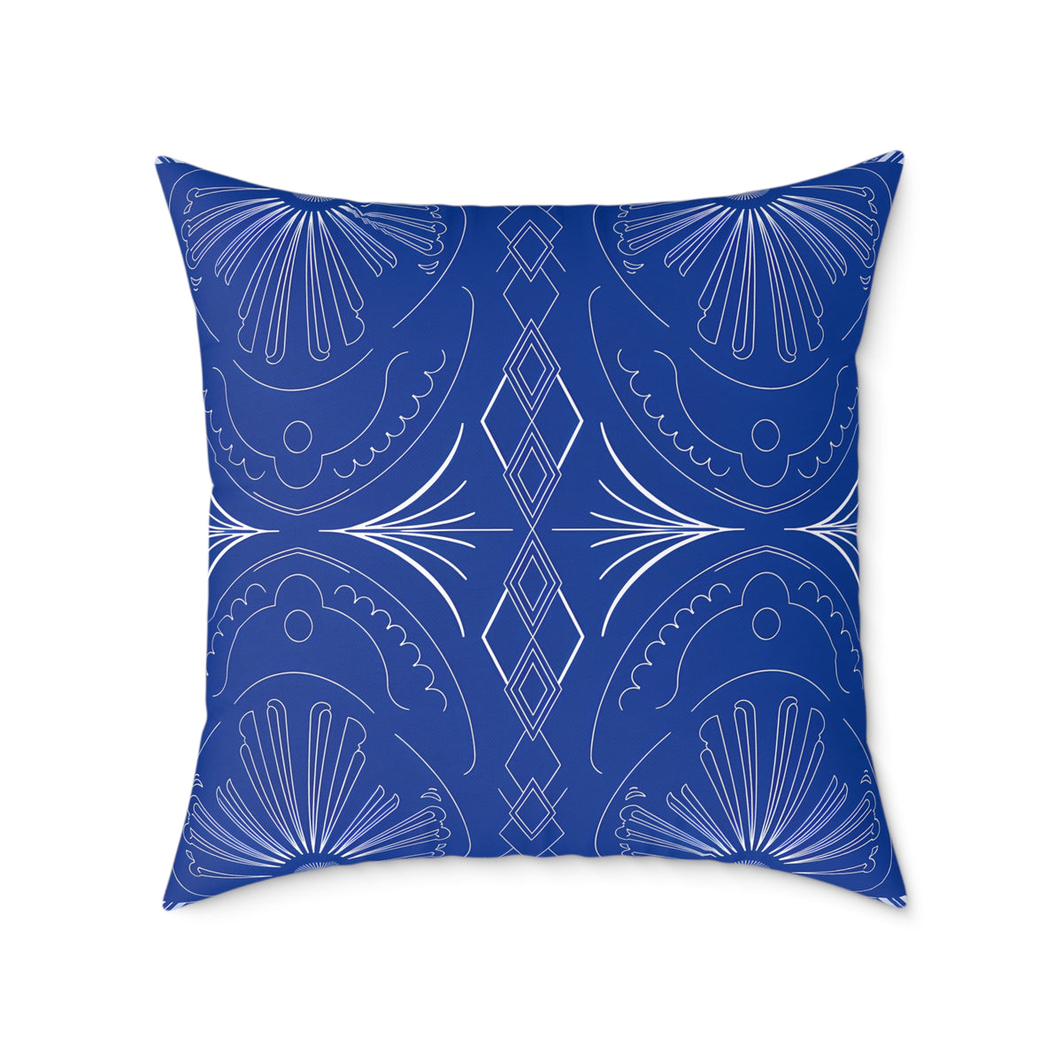 Blue Moroccan Tile Pattern Pillow | Square Poly Canvas Pillow