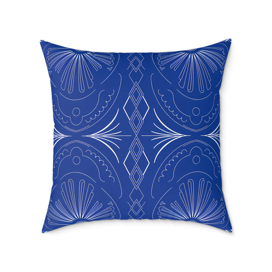 Blue Moroccan Tile Pattern Pillow | Square Poly Canvas Pillow