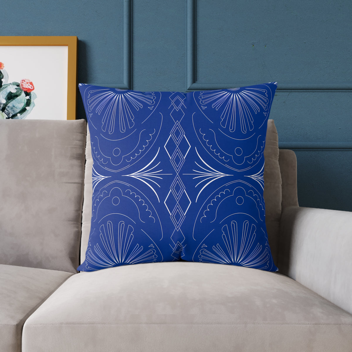 Blue Moroccan Tile Pattern Pillow | Square Poly Canvas Pillow