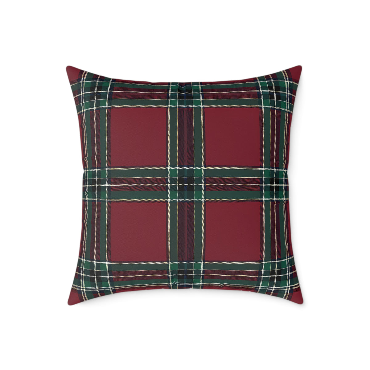 Red Green Purple White Beige Tartan Plaid Square Pillow | Holiday Cabin Decor