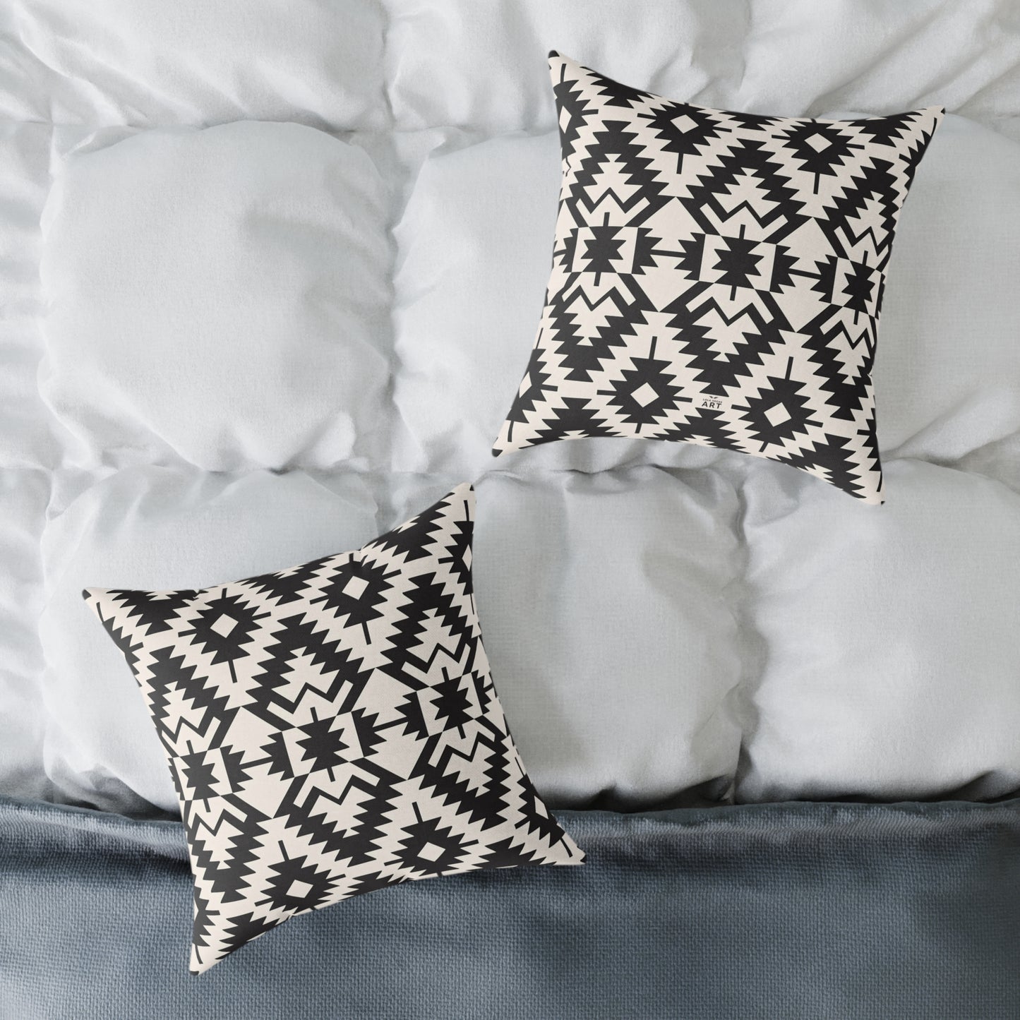 Black and White Aztec Geometric Square Pillow | Tribal Pattern Throw Pillow