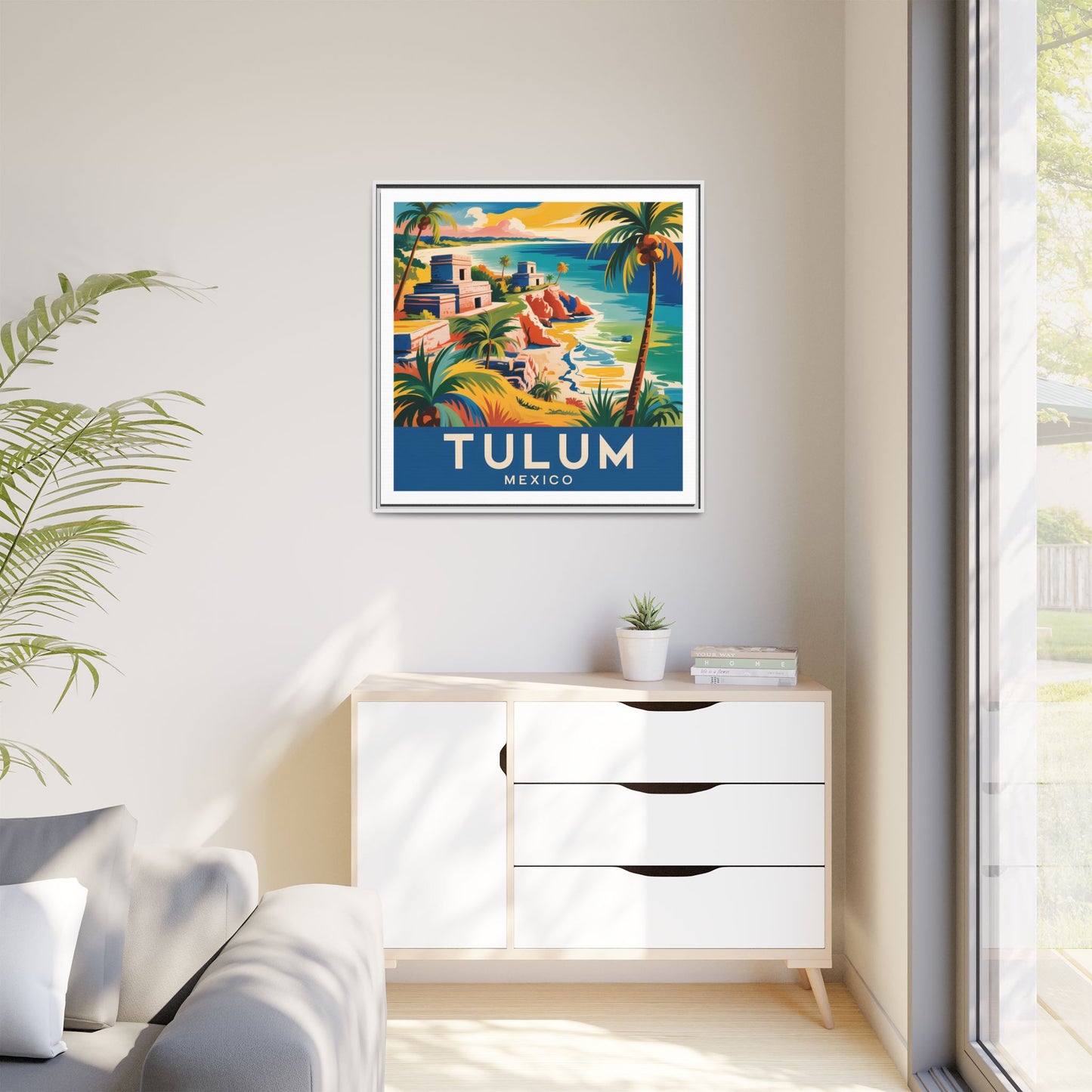 Tulum Mexico Vintage Look Framed Travel Canvas Wall Art