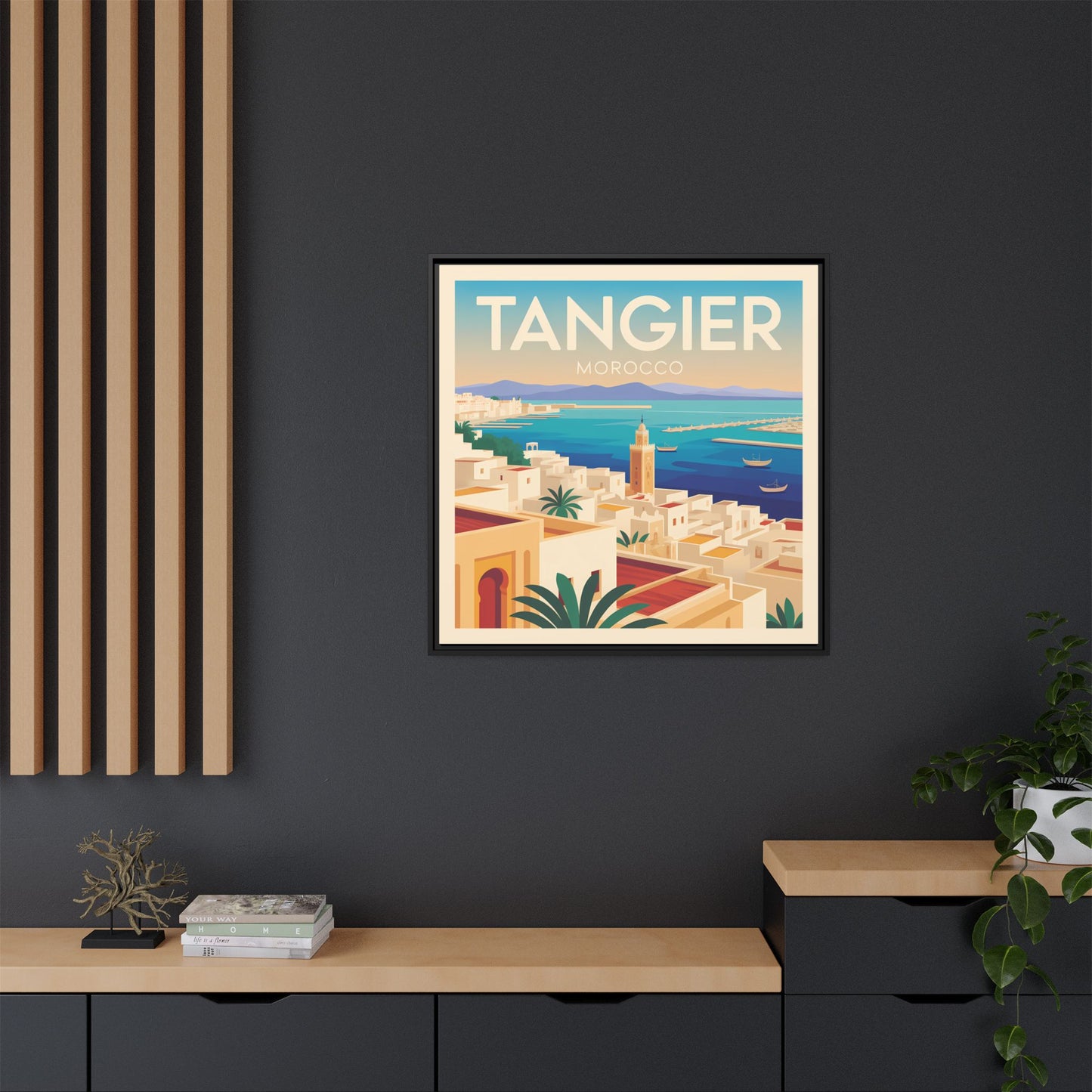 Tangier Morocco Travel Framed Wall Art Matte Canvas | Vintage Style Coastal Wall Art