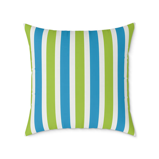 Blue Green Striped Square Pillow | Poly Canvas Throw Cushion