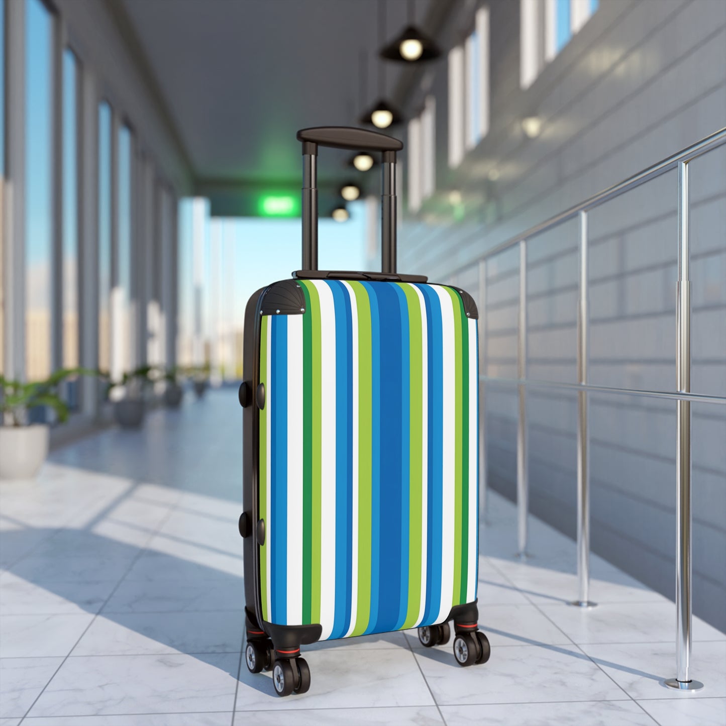 Blue Green Vertical Stripes Suitcase | Luggage Travel Accessory