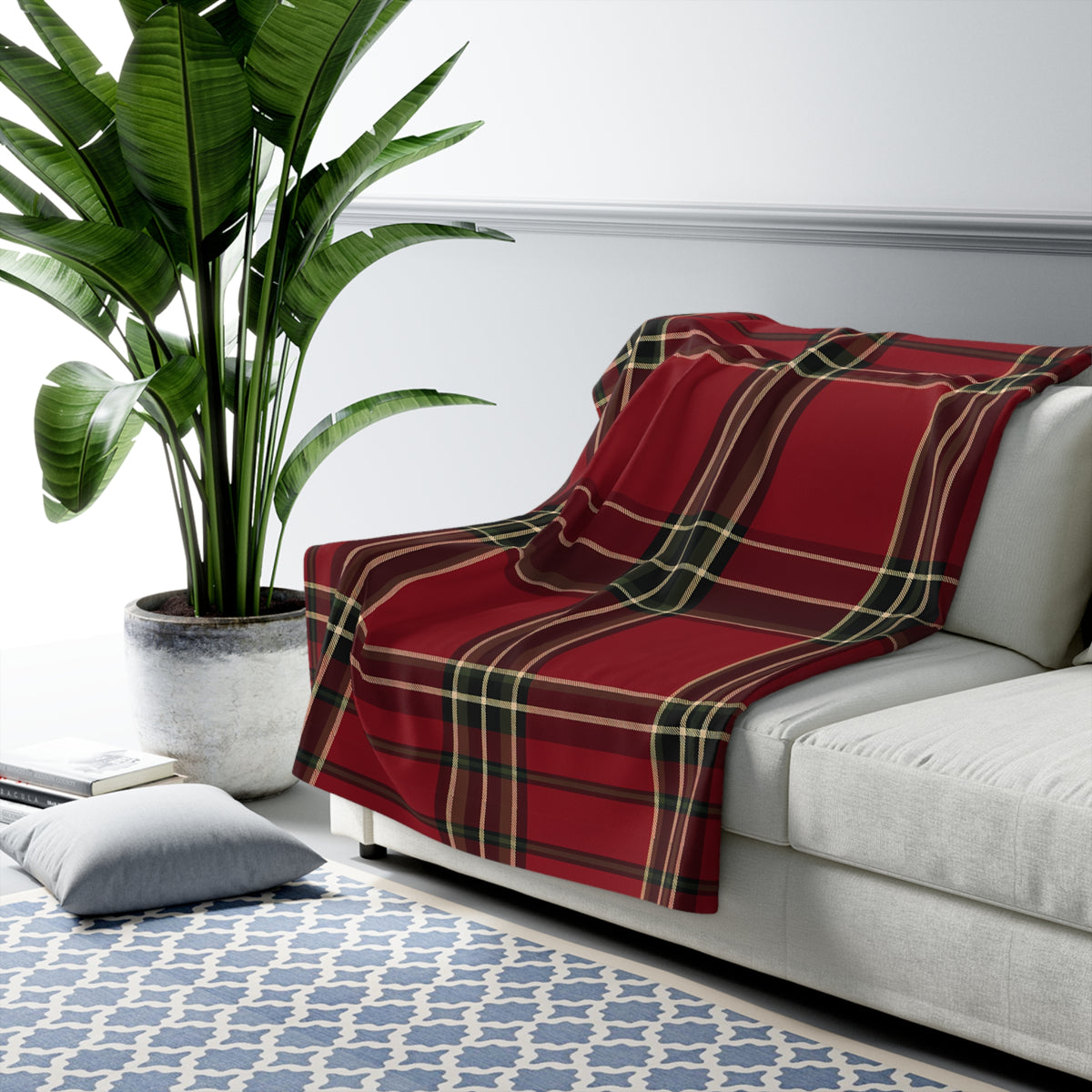 Red Plaid Tartan Sherpa Blanket | Cozy Holiday Throw