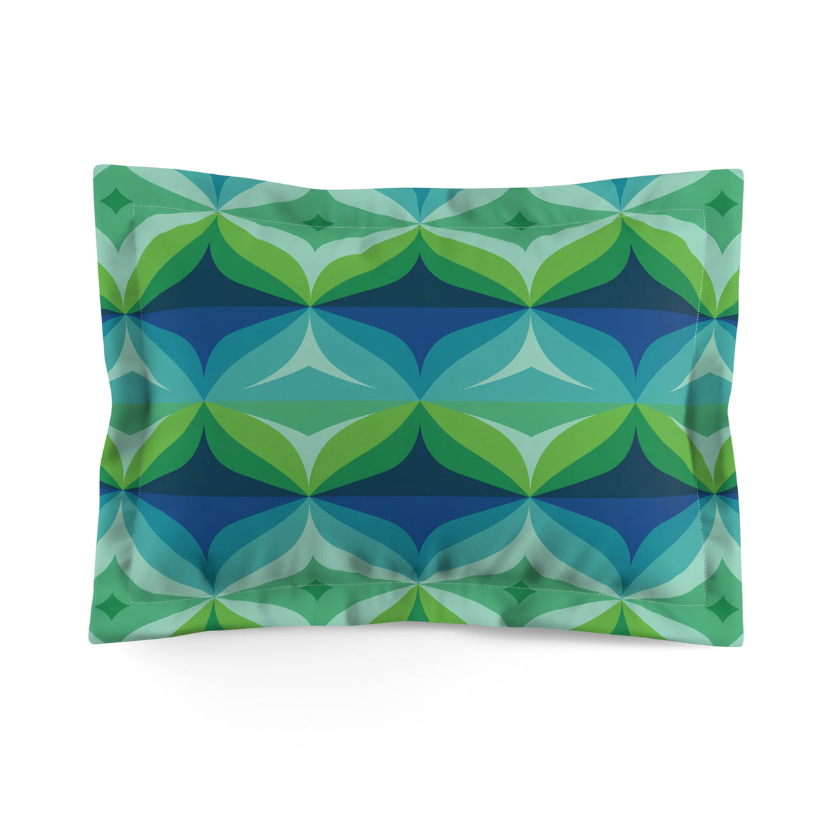 Green Teal Geometric Retro Pattern Pillow Sham | Mid Century Modern Home Decor