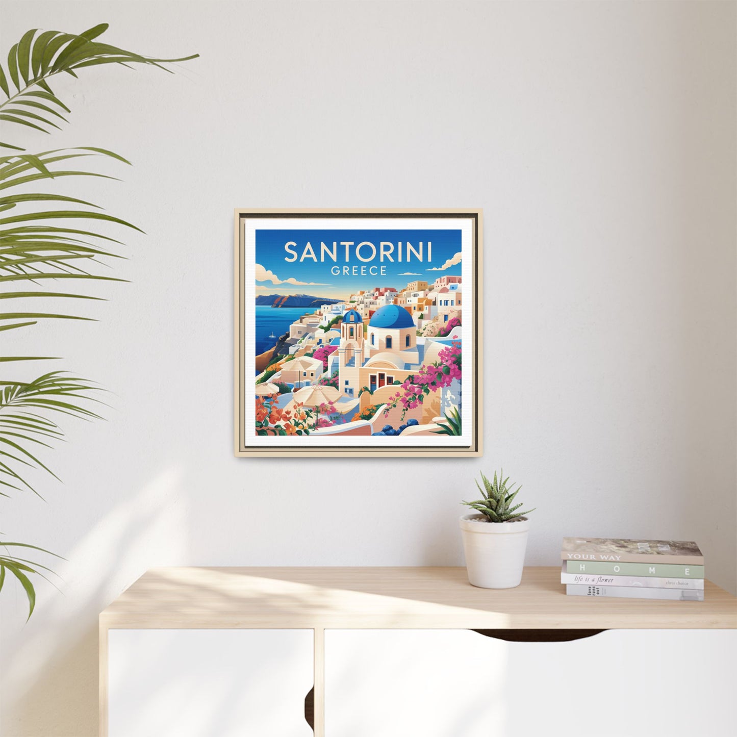 Santorini Greece Travel Art Matte Canvas Framed Wall Art