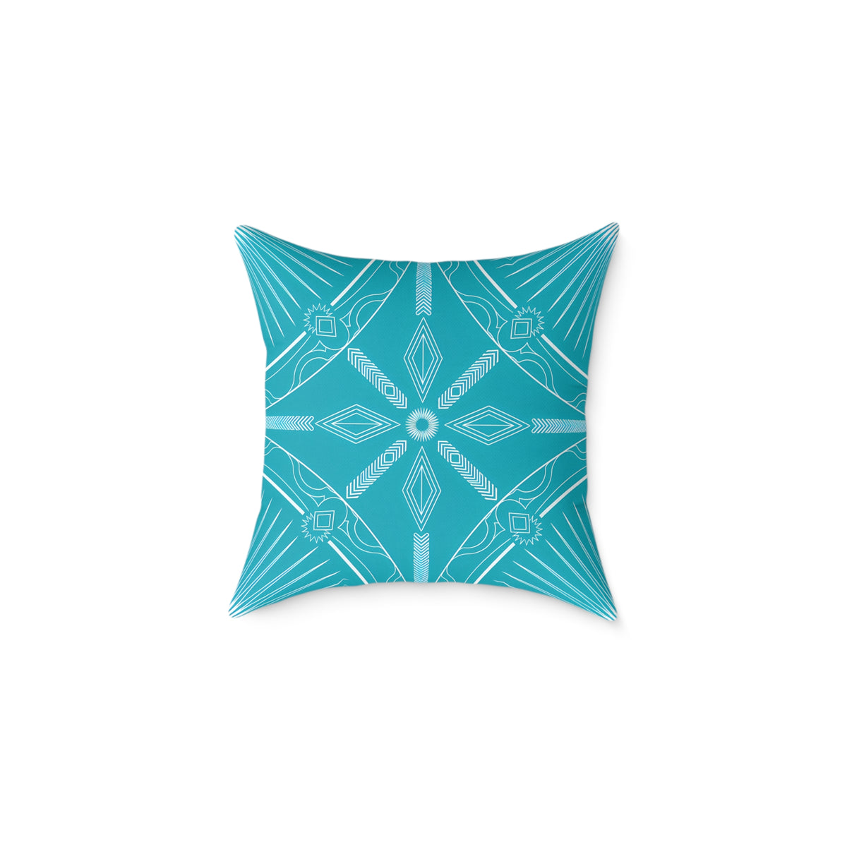 Turquoise White Geometric Mandala Square Pillow | Turquoise Decorative Cushion