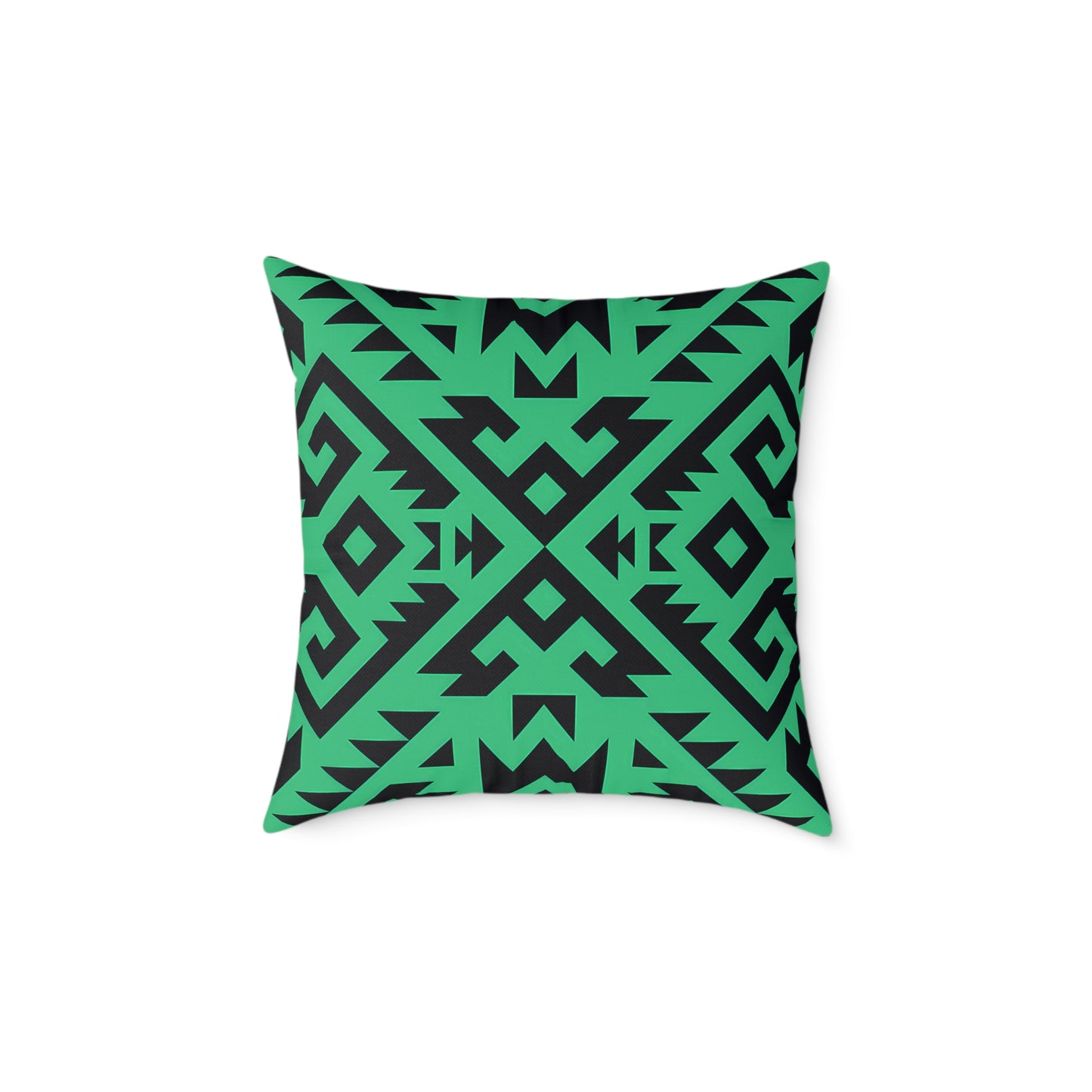 Green Boho Aztec Geometric Pattern Pillow | Square Poly Canvas Pillow