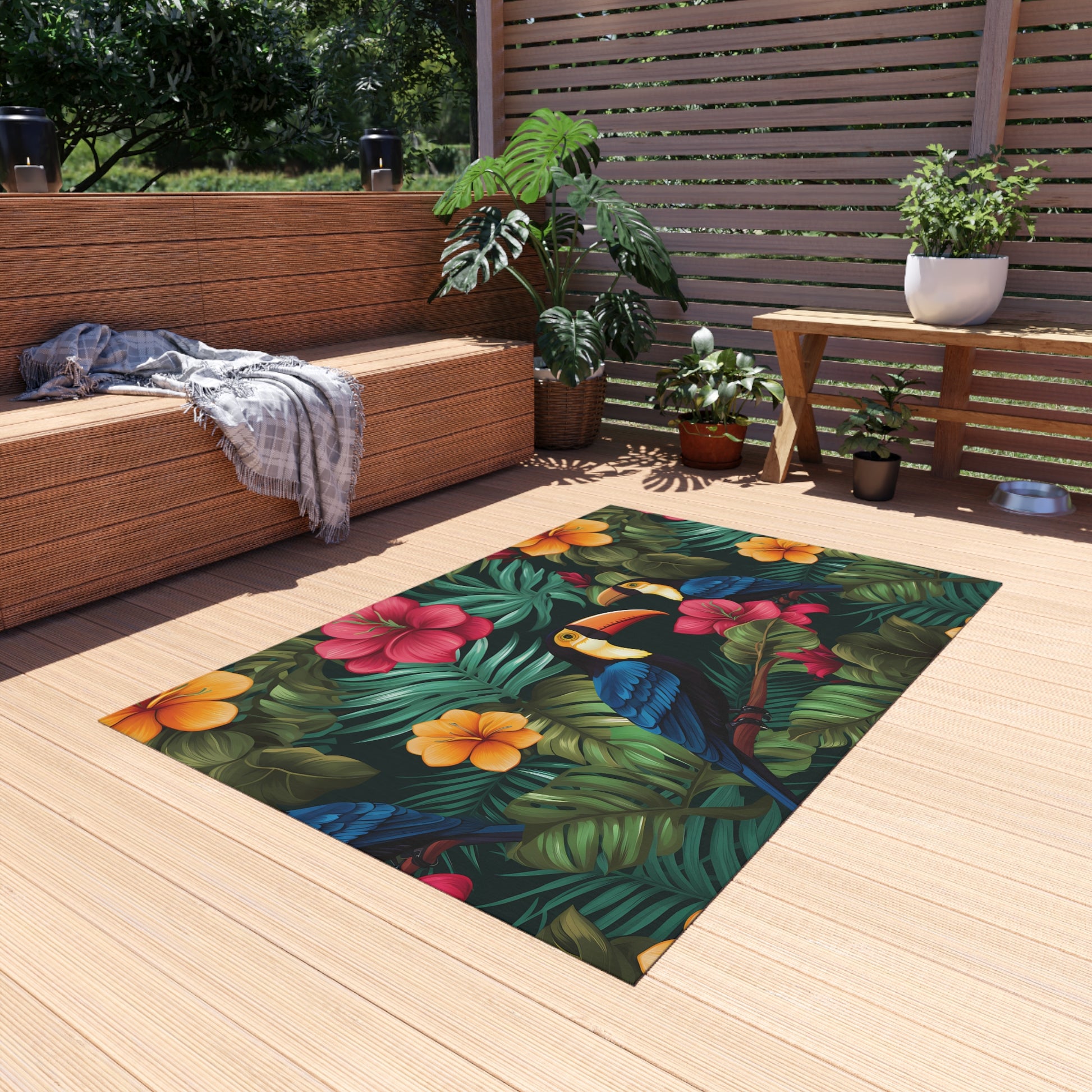 Vibrant Tropical Outdoor Rug - Perfect for Patios, Beach Decor, Summer Gatherings, Garden Parties, or Picnics, Floor Mat, Area Rug, Outdoor - LOLA VEGAS ART