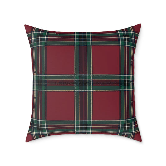 Red Green Purple White Beige Tartan Plaid Square Pillow | Holiday Cabin Decor