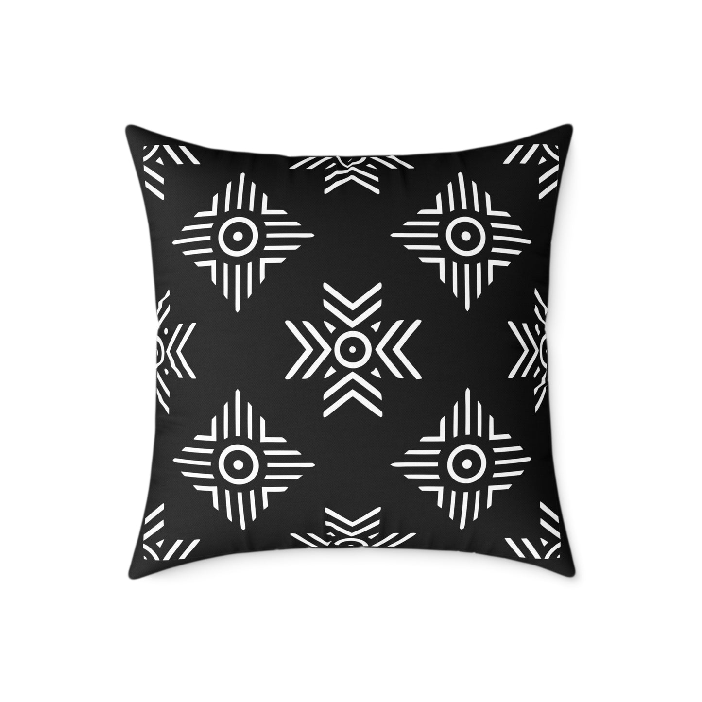 Geometric Black White Tribal Pattern Square Pillow | Poly Canvas Cushion