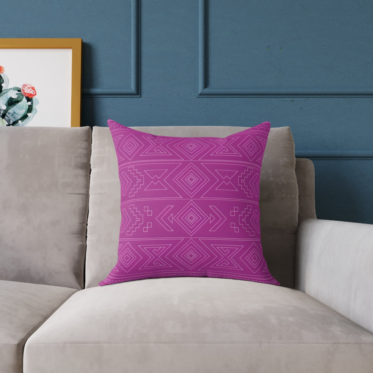 Geometric Aztec Pattern Square Poly Canvas Pillow | Magenta Tribal Throw Pillow
