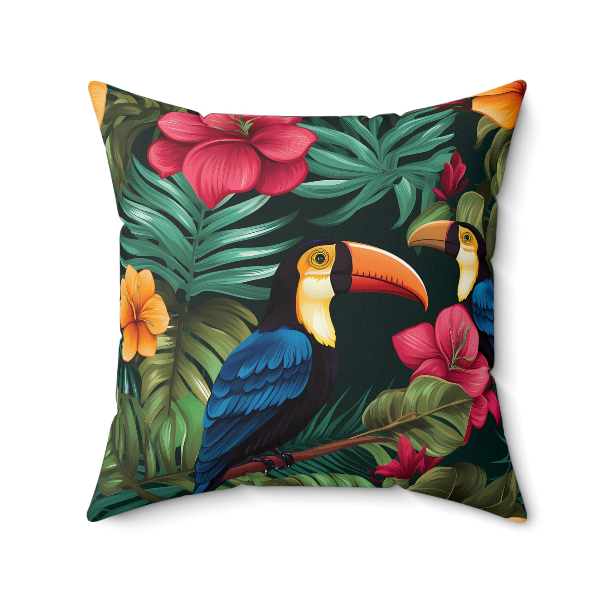 Tropical Toucan Pillow, Colorful Home Decor, Jungle Pillow, Indoor Cushion, Nature-Inspired Gift, Tropical Vibe Decor, Floral Design - LOLA VEGAS ART