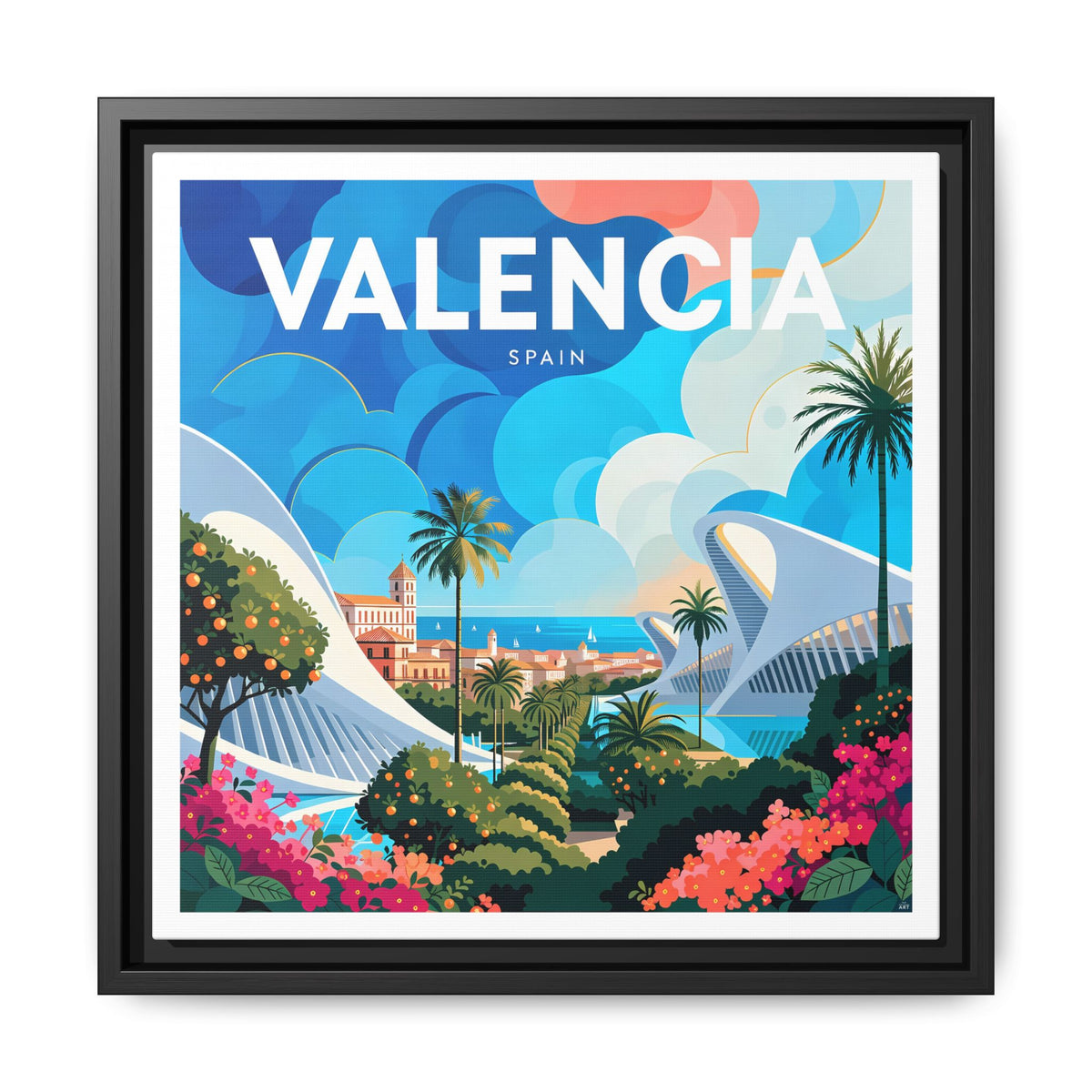Valencia Spain travel Framed  Canvas Wall Art | colorful cityscape art