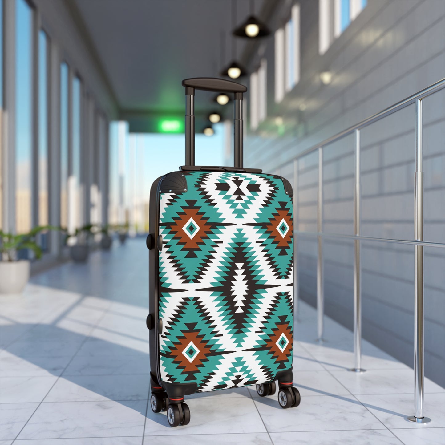 Southwestern Aztec Pattern Suitcase | Turquoise Brown Geometric Luggage
