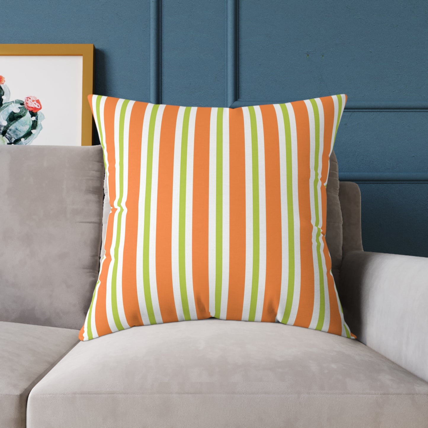 Orange Green Stripe Square Pillow | Striped Throw Pillow