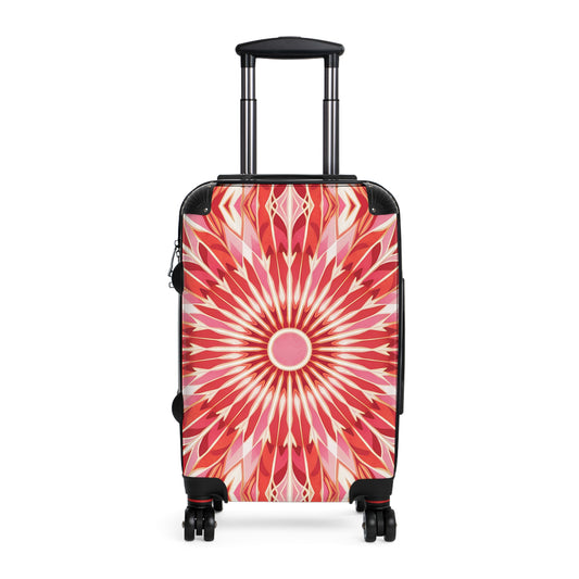 Suitcase, BOHO Flower Design Luggage, Unique Travel Bag for Bohemian Gift, Eclectic Suitcase, Orange Pink White, Floral Travel Bag, Gift for