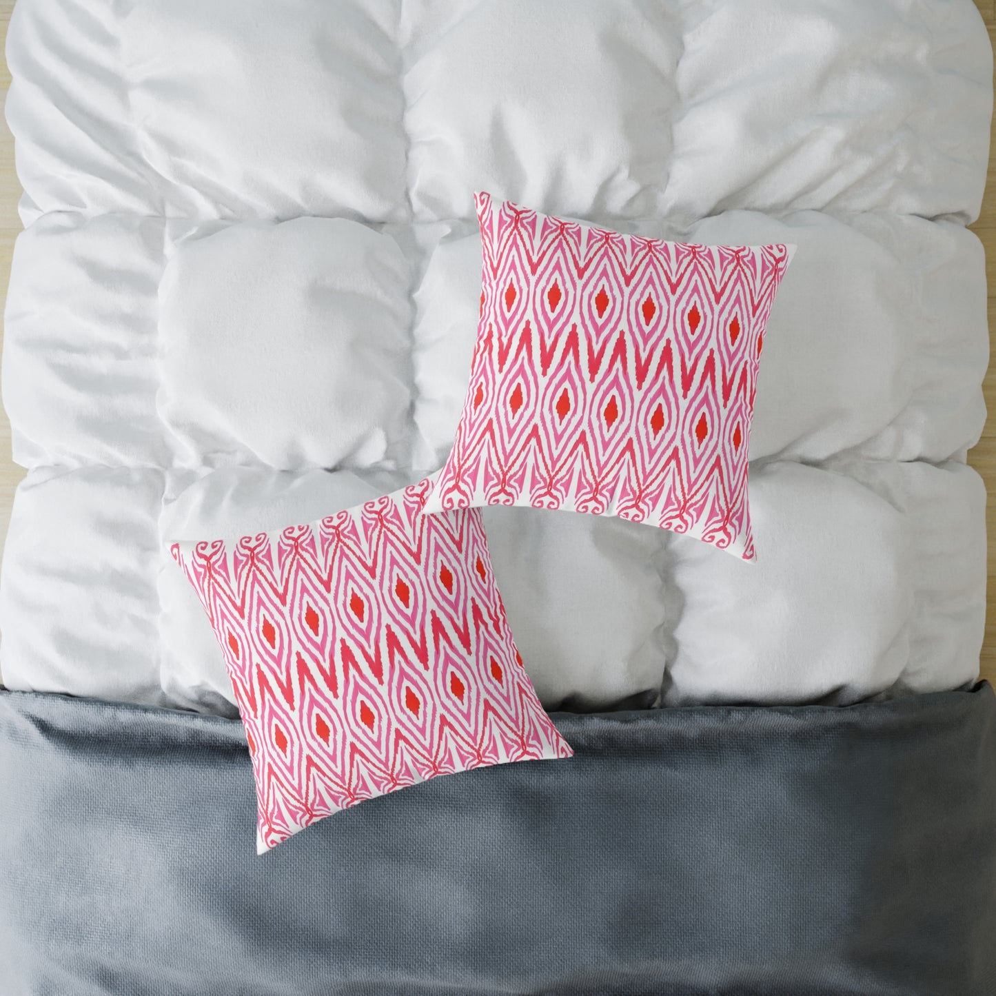 Pink Orange White Ikat Diamond Pattern Pillow | Geometric Throw Pillow