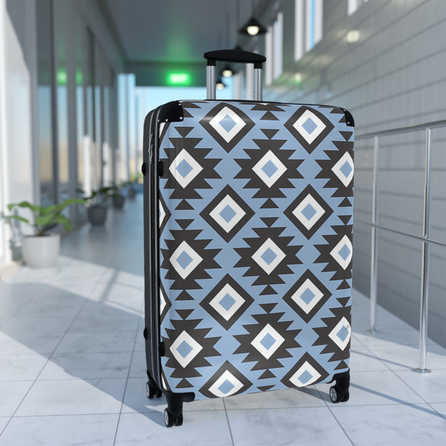 Southwestern Diamond Pattern Suitcase | Blue Aztec Luggage