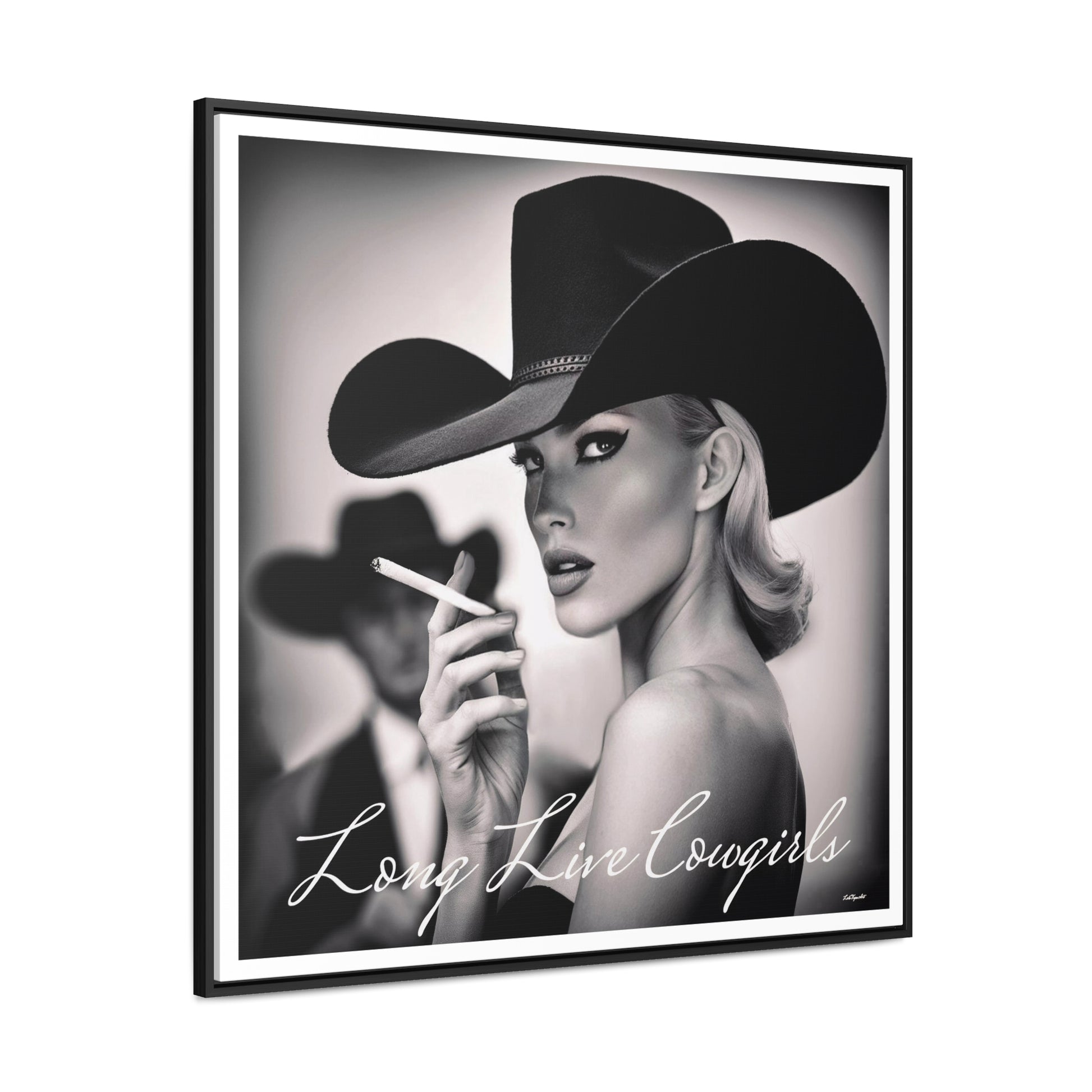 Square Frame Wall Art, Fashion Photography, Cowgirl Decor, Gallery Canvas Wraps, Glam Girl Gift, Black and White Photo Print - LOLA VEGAS ART