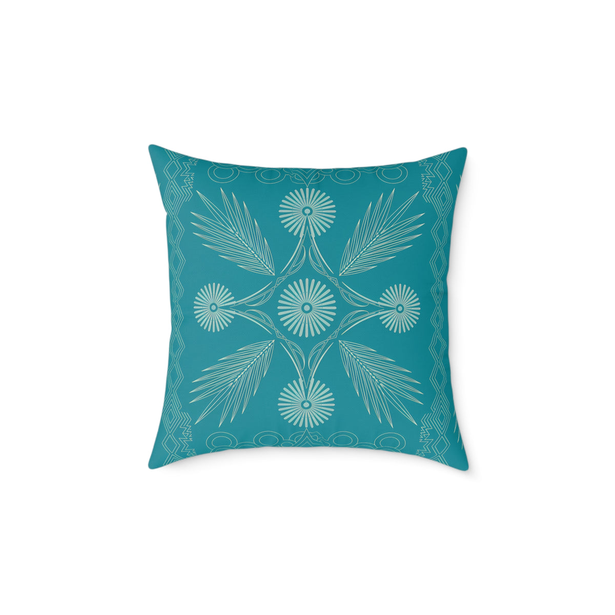 Teal Botanical Mandala Square Pillow | Poly Canvas Decorative Pillow