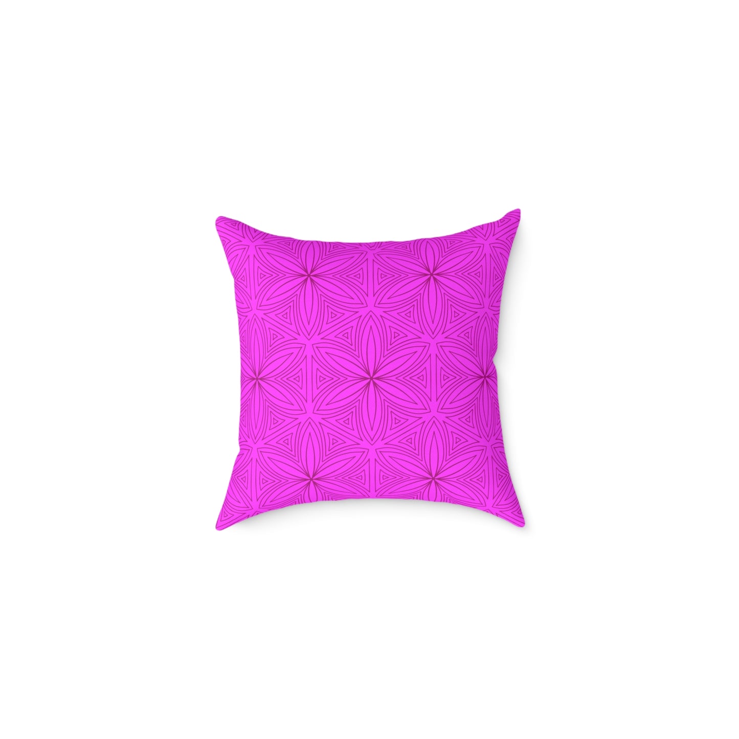 Geometric Fuchsia Pink Floral Pattern Pillow | Square Poly Canvas Pillow