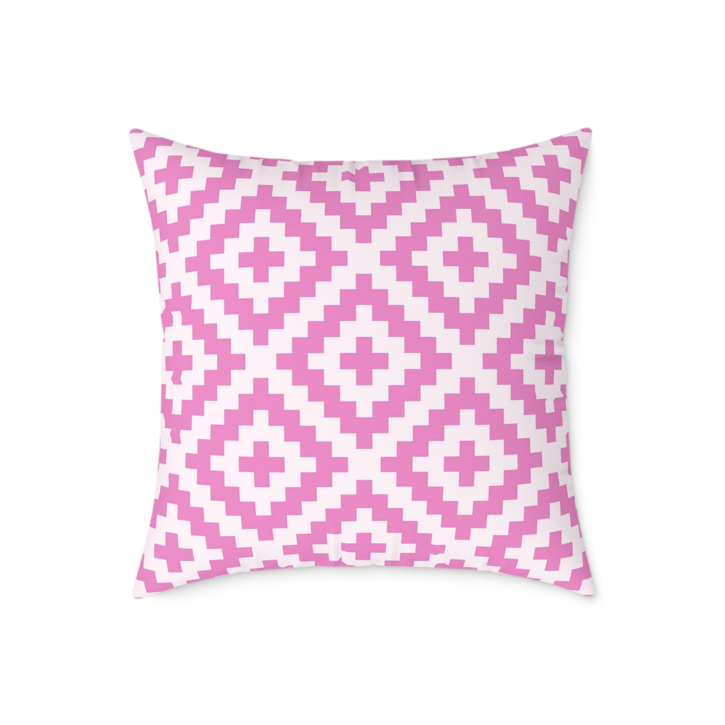 Pink White Geometric Boho Native American Diamond Pattern Pillow | Square Accent Cushion