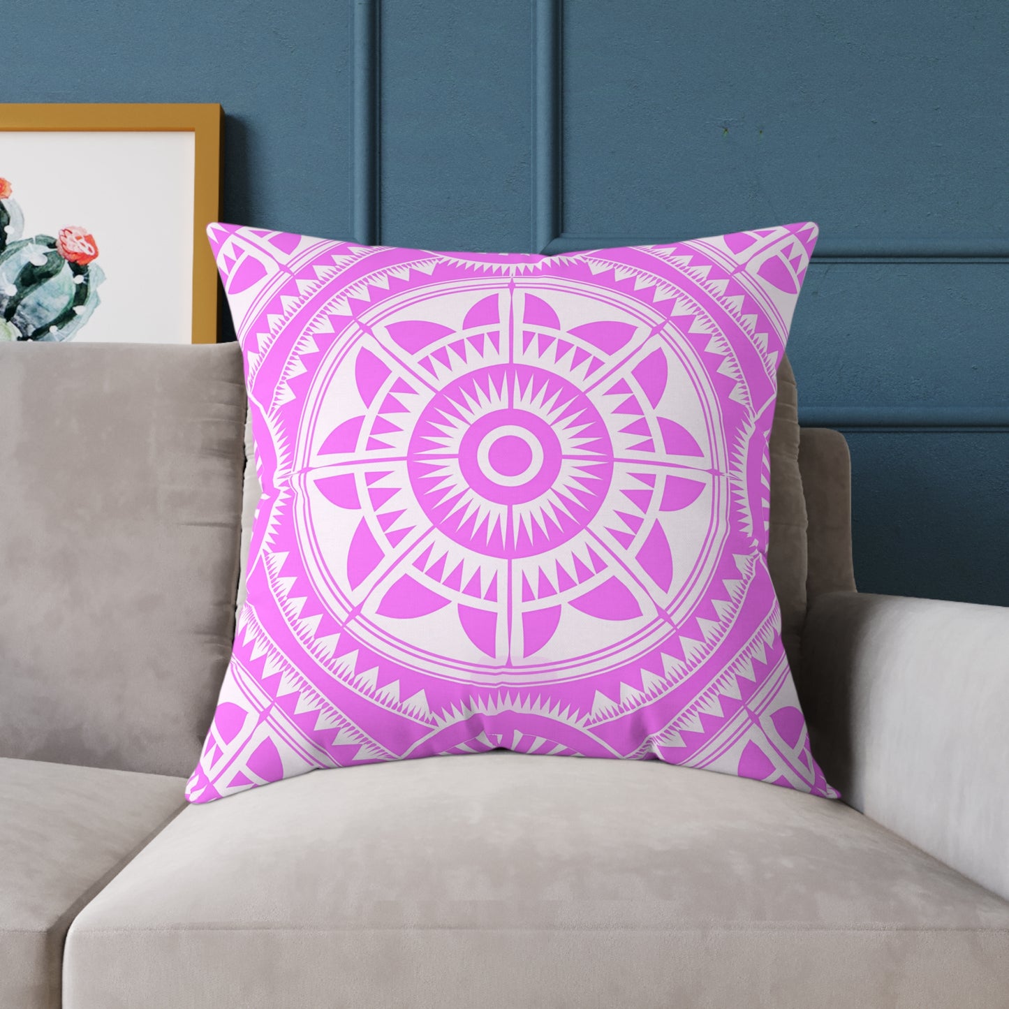 Bohemian Decorative Pink White Pillow, Cozy Home Accent, Mandala Throw Cushion, Gift for Her, Boho Chic Interior
