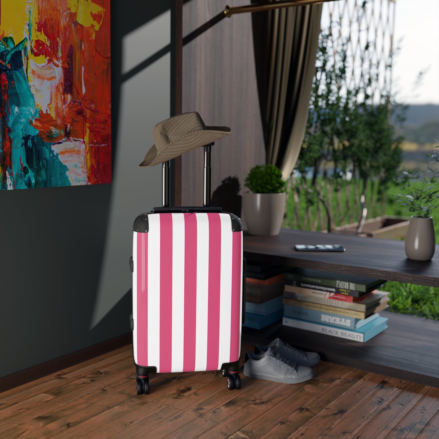 Pink Vertical Stripes Suitcase | Luggage , Travel Accessory