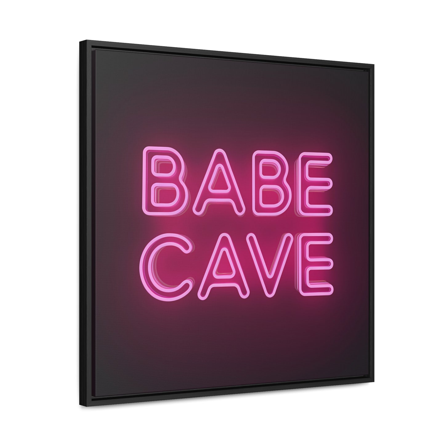 Canvas Wall Art Babe Cave, Feminine Pink Neon Typography Square Framed Decor, Square Frame Wall Hanging, Trendy Gallery Canvas Print, Home