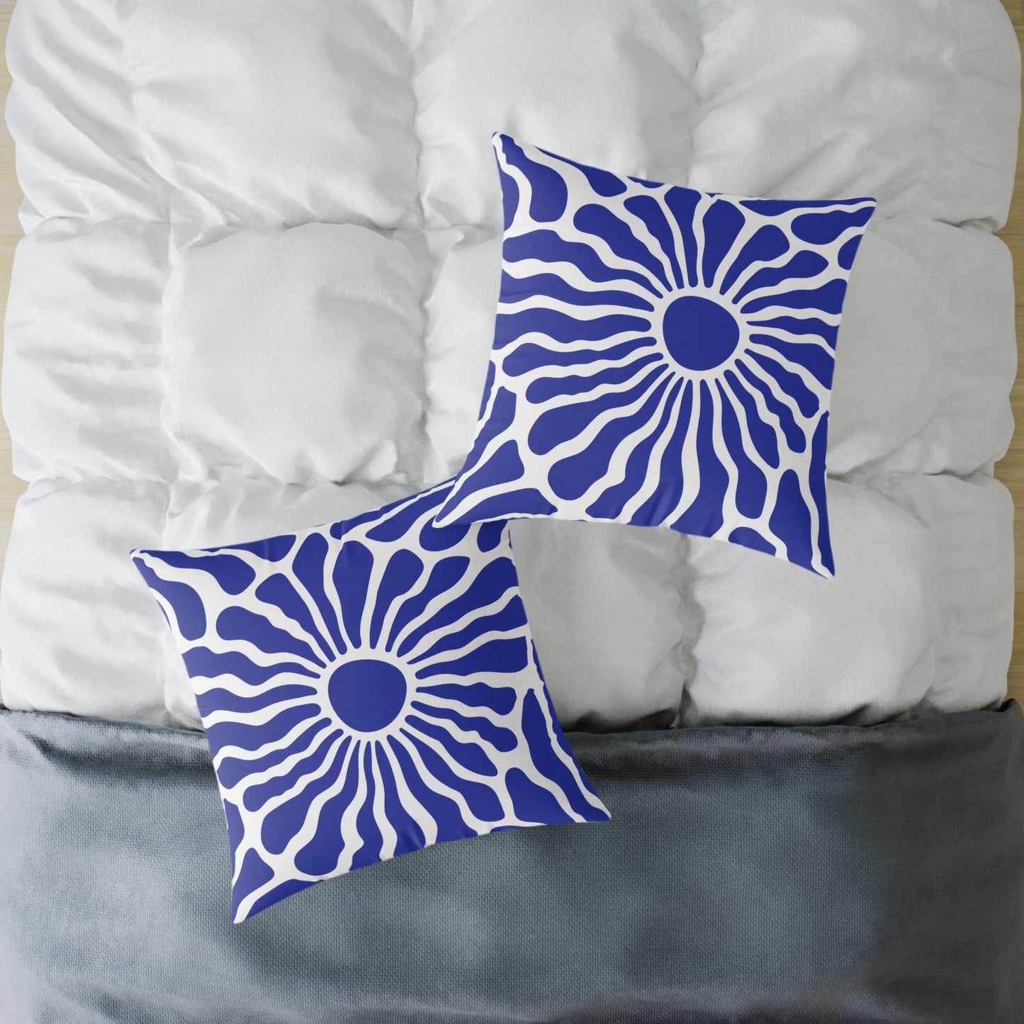 Blue Radiant Sunburst Square Pillow | Boho Coastal Throw Pillow
