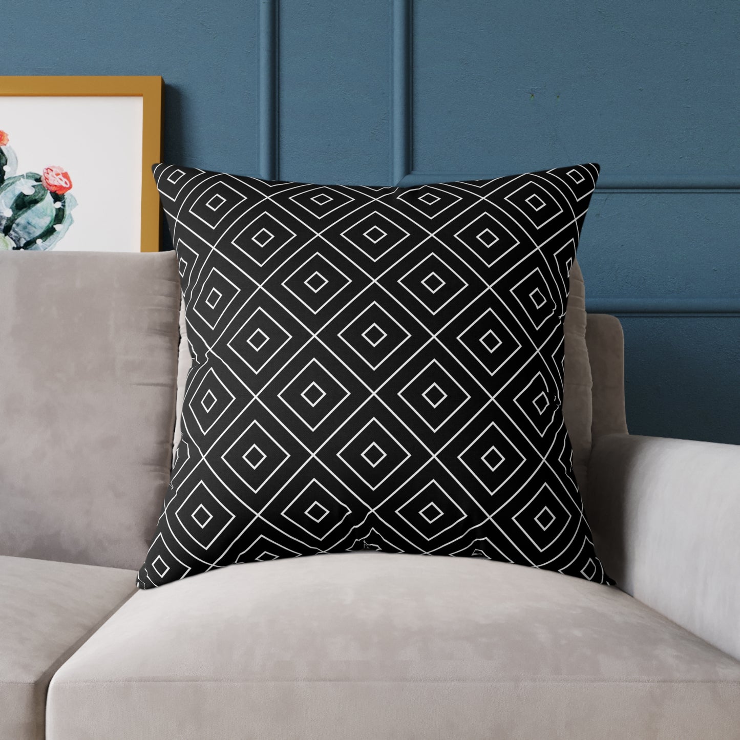 Geometric Diamond Pattern Square Poly Canvas Pillow | Black Grey Modern Throw Pillow