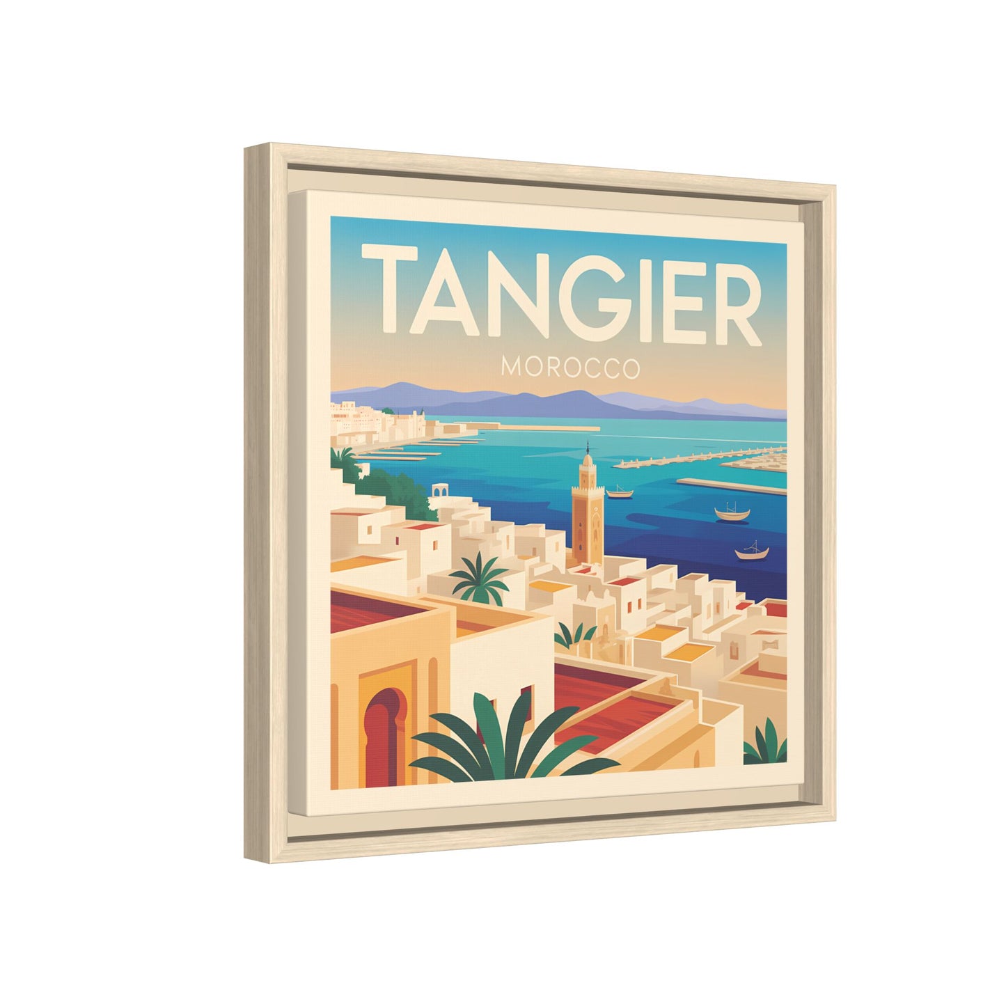 Tangier Morocco Travel Framed Wall Art Matte Canvas | Vintage Style Coastal Wall Art