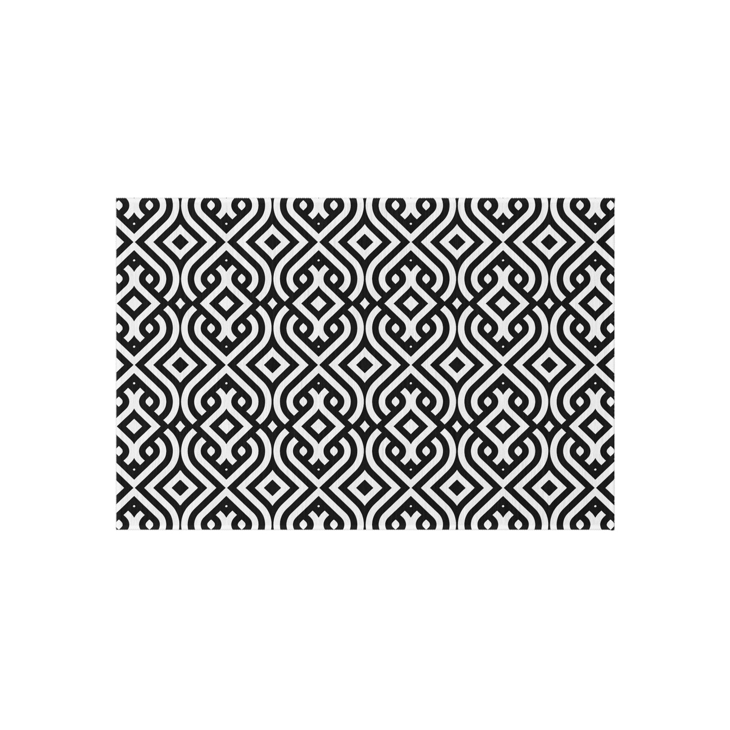 Black Geometric Trellis Outdoor/Indoor  Rug | Patio Mat, Modern Moroccan Pattern