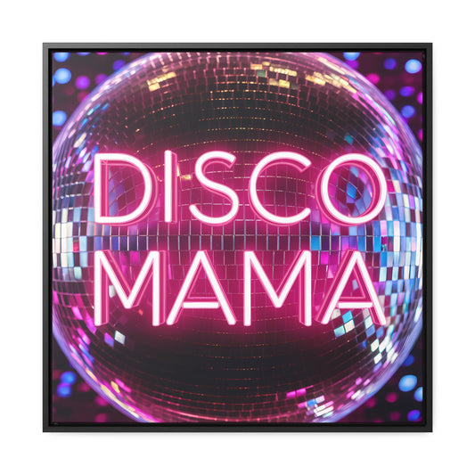 Disco Mama Pink Purple Square Frame Canvas Wall Art, Retro Funky Decor, Gallery Canvas Wraps, Disco Ball Typography Print, Disco Mama