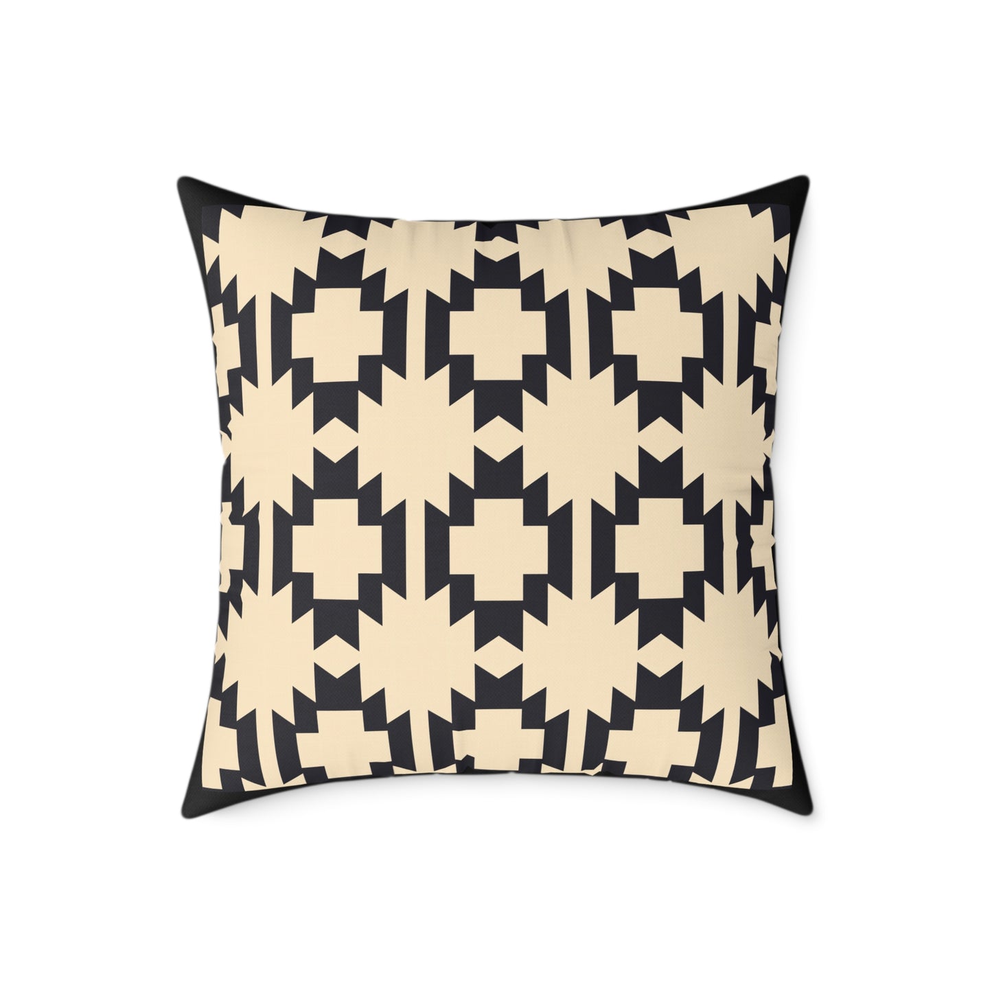 Geometric Aztec Pattern Square Pillow | Neutral Black Cream Throw Pillow
