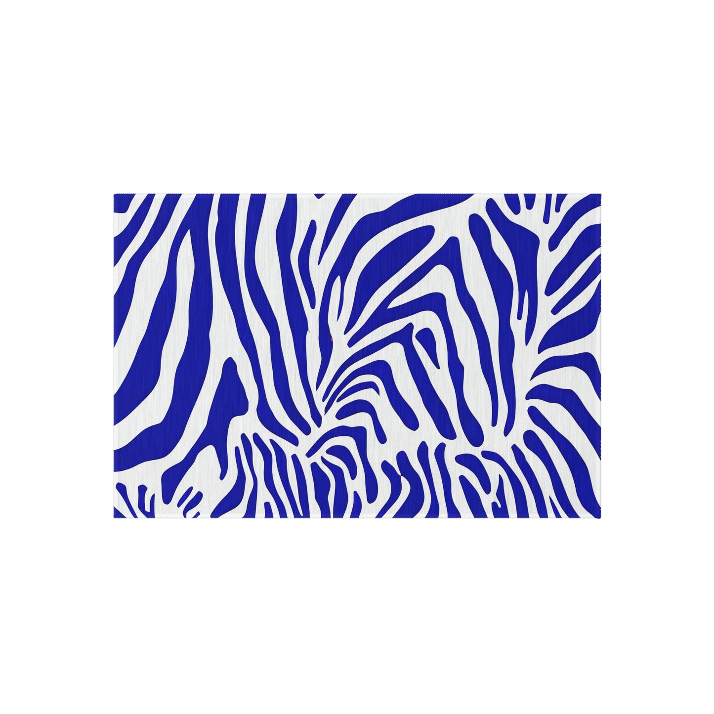 Blue White Zebra Print Outdoor/Indoor Rug | Bold Animal Stripe Patio Mat