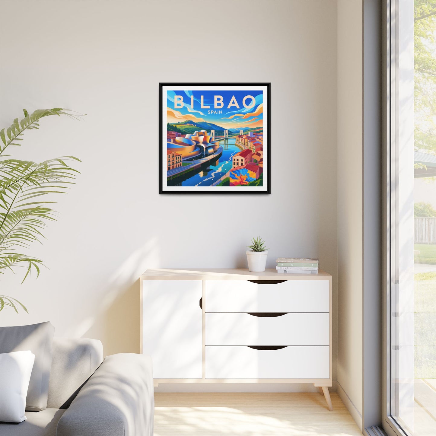 Bilbao Spain travel art Matte Canvas Framed | Bilbao cityscape wall art