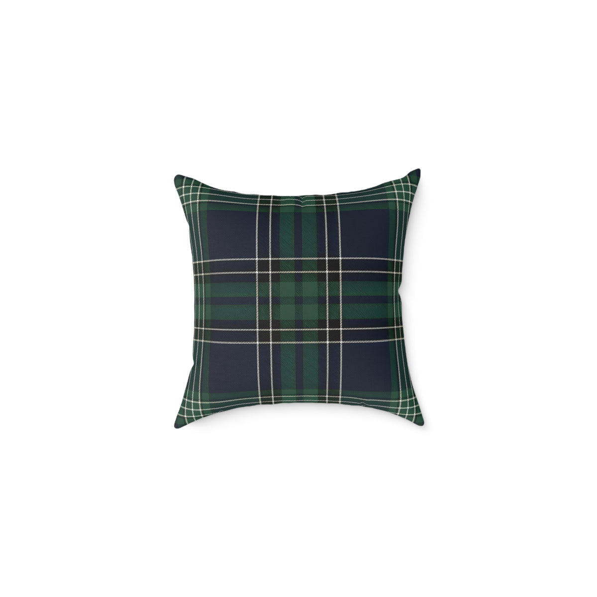Green Navy White Tartan Plaid Square Poly Canvas Pillow | Woodland Plaid Throw Pillow