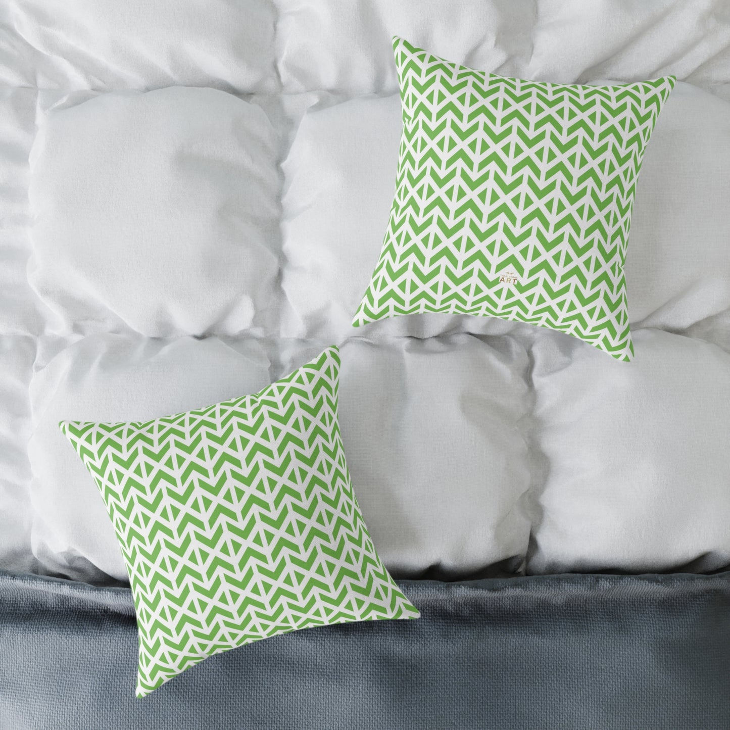 Green Geometric Arrow Pattern Pillow | Square Poly Canvas Pillow